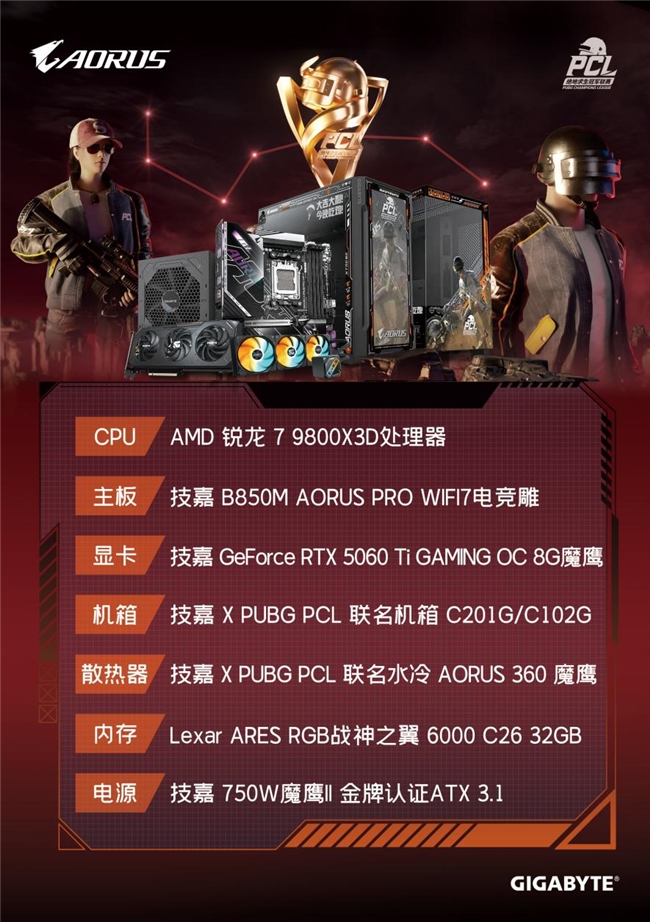 技嘉 AORUS PCL 联名定制机箱 _PUBG PCL 秋季赛 选手同款主机 _9800X3D