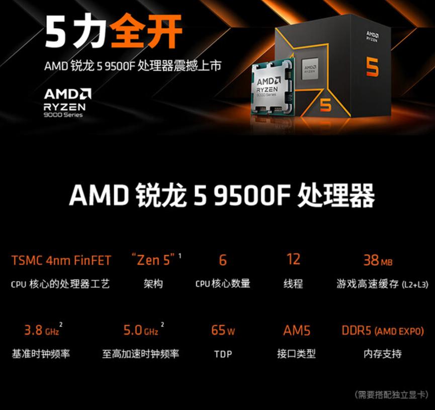 AMD处理器_AMD R5 9500F R7 9700F R5 9600 X3D R7 9700 X3D