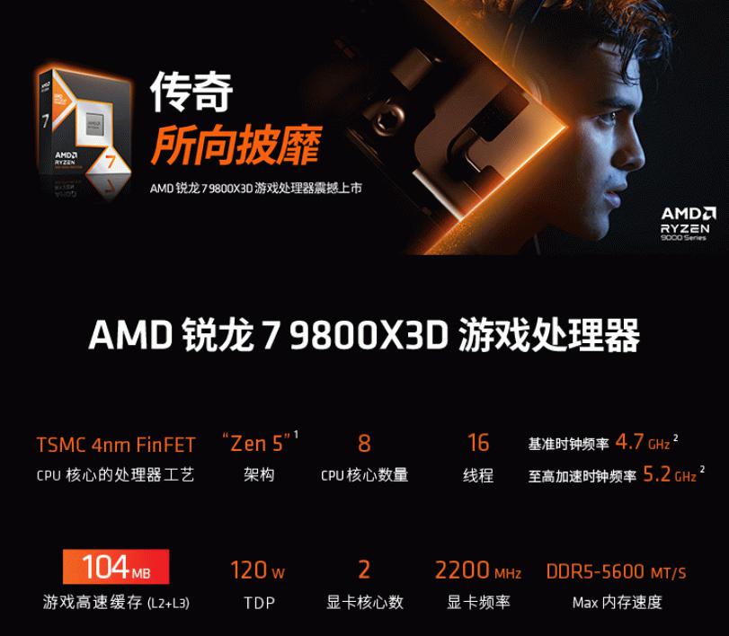 AMD锐龙7 9800X3D 游戏帧数提升 千帧体验 _9800X3D_AMD锐龙7 9800X3D 3D V-Cache 处理器性能