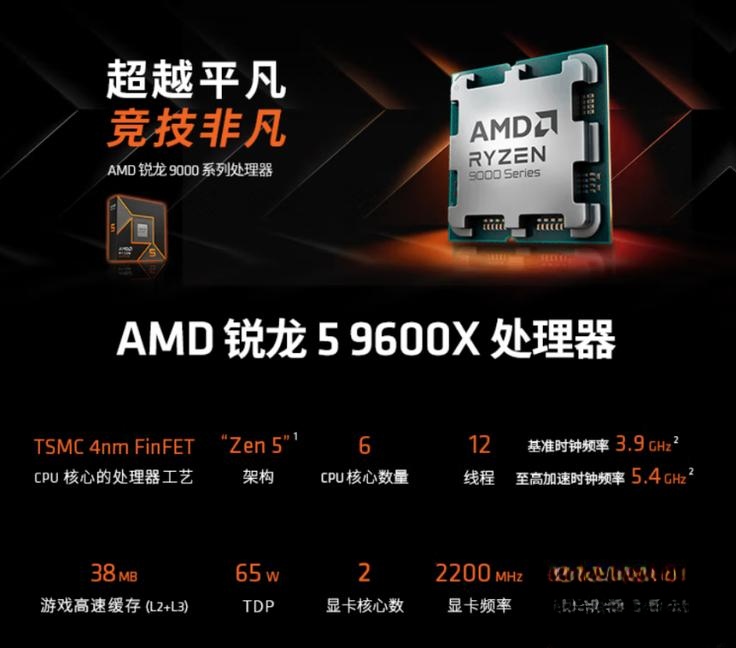AMD锐龙5 9600X AM5平台 长期游戏CPU_9600X