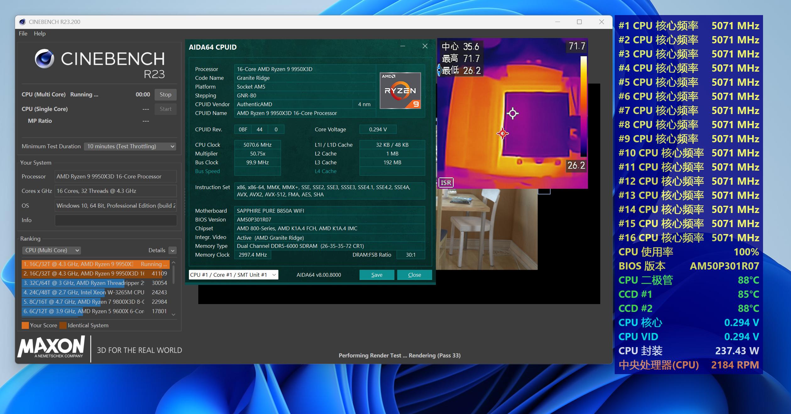 9950X3D_蓝宝石PURE极地B850A WIFI开箱评测_锐龙9 9950X3D B850主板性能测试