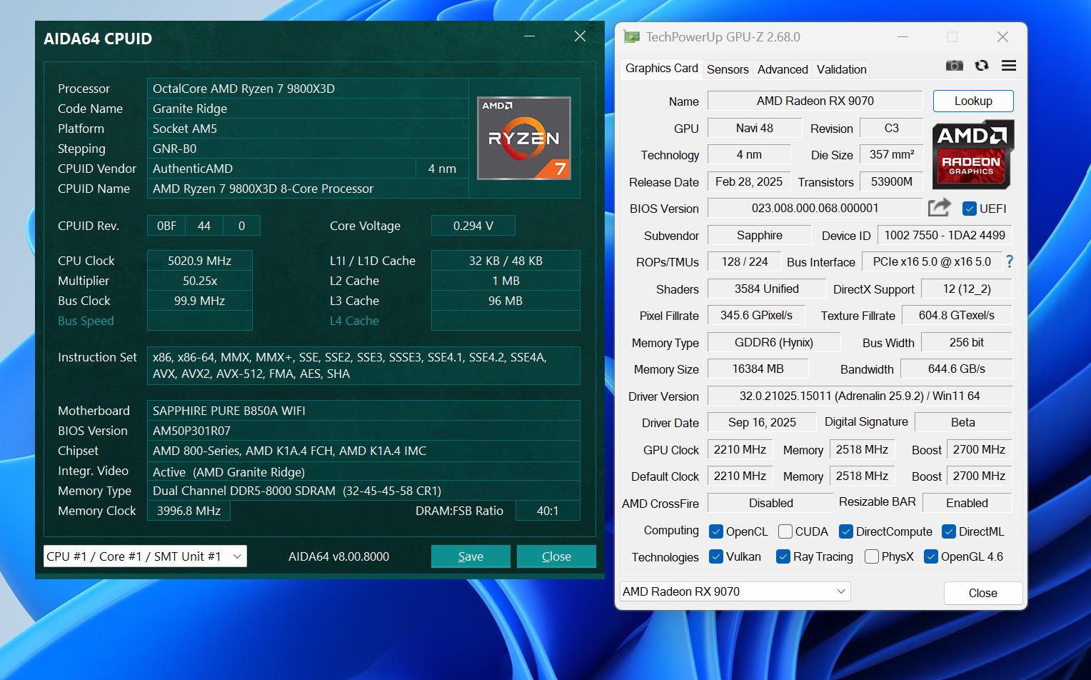 锐龙9 9950X3D B850主板性能测试_蓝宝石PURE极地B850A WIFI开箱评测_9950X3D