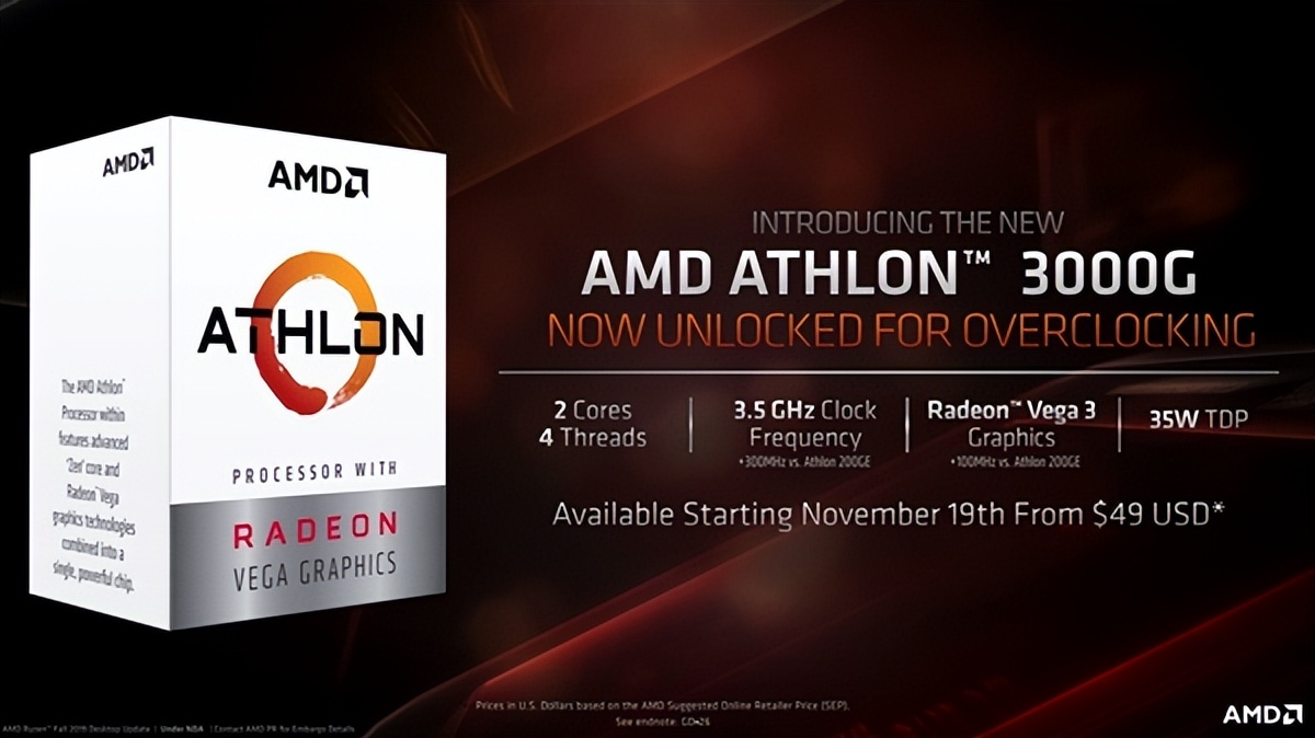 AMD处理器_复古超频入门级CPU_AMD速龙3000G 14nm 处理器