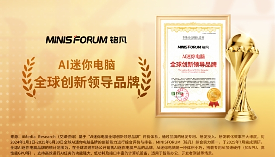 铭凡获艾媒咨询“铭凡获艾媒咨询“高性能迷你电脑全球销量领先品牌”