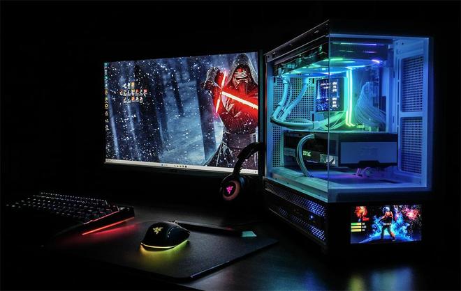 Tt钢影透S-M Pro机箱9950X3DROG B850小吹雪索泰5080装机配置分享_9950X3D_利民彩虹视界TURBO 360白色水冷双屏幕主机评测