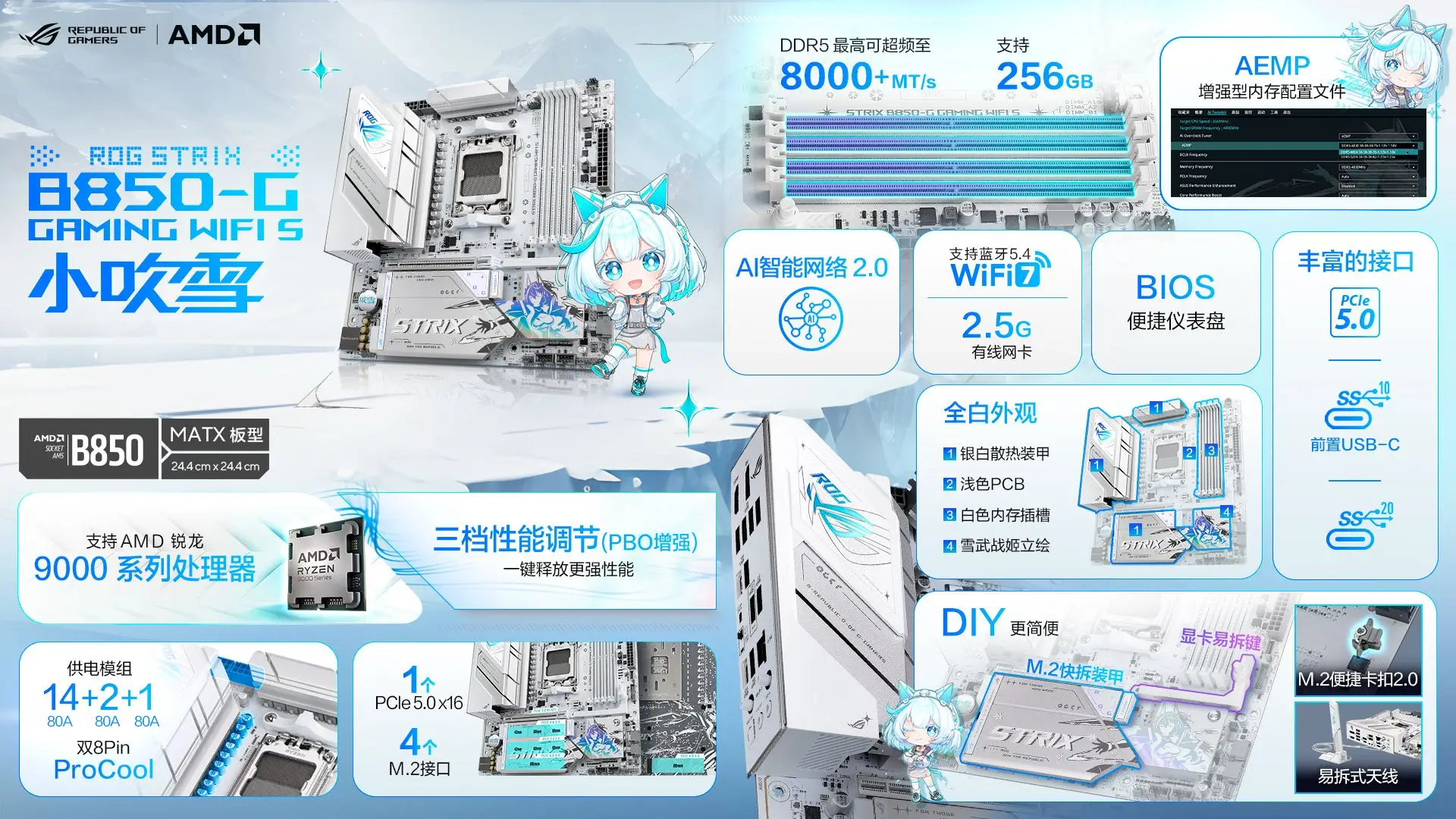 华硕ROG B850小吹雪主板_9800X3D_华硕B850M AYW GAMING OC WIFI7 W主板