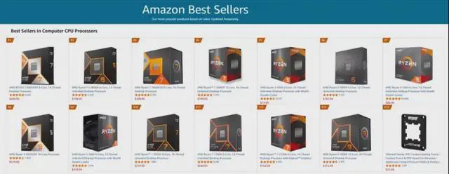 AMD亚马逊CPU排行榜_9800X3D_Ryzen7系列处理器市场表现