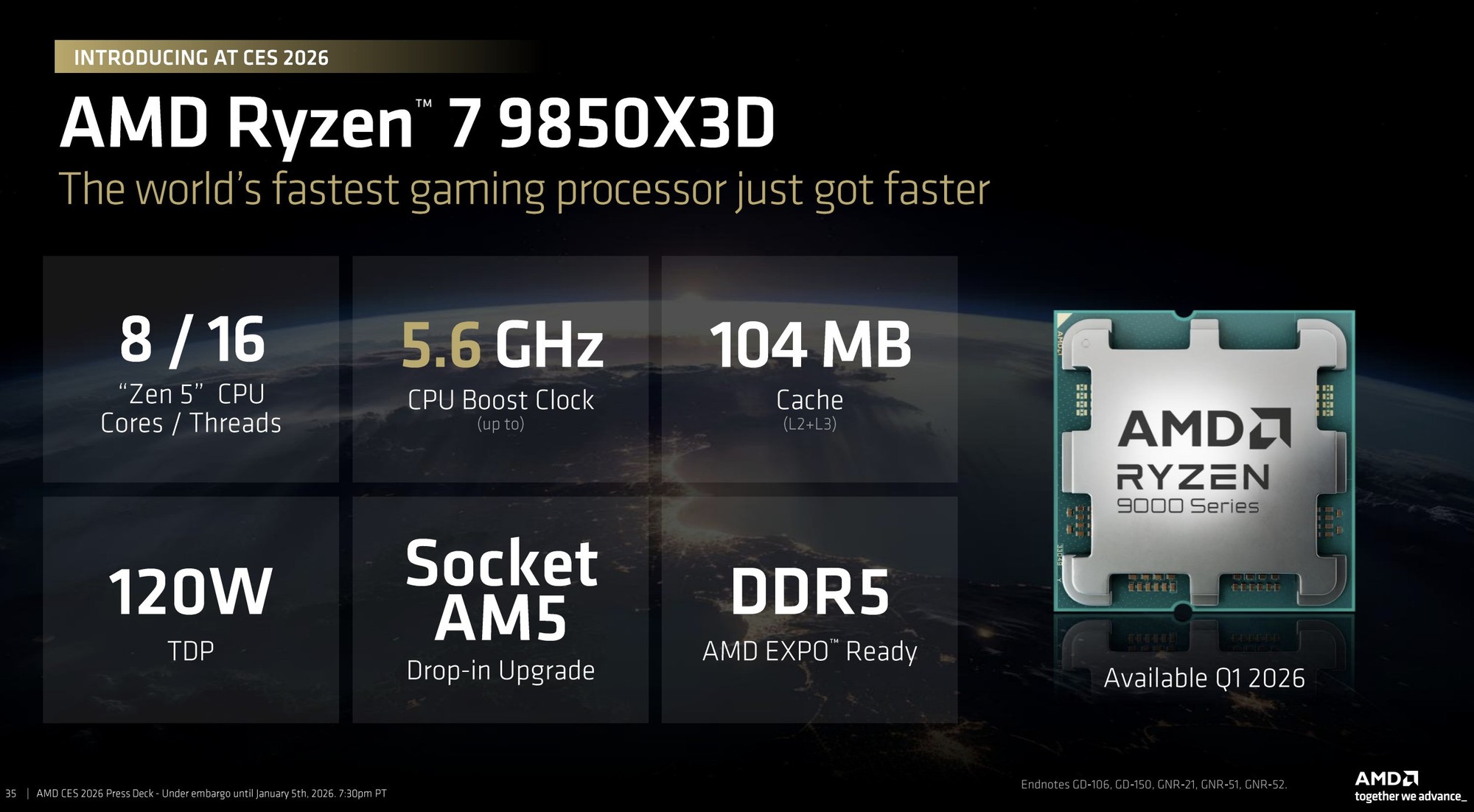 CES2026：AMD正式发布锐龙7 9850X3D！加速频率5.6GHz