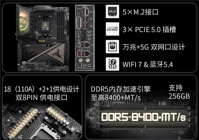 DDR5内存加速引擎 256GB最大容量 8400+ MT/s_9800X3D_微星MAG X870E ACE MAX战神主板 5299元 京东首发