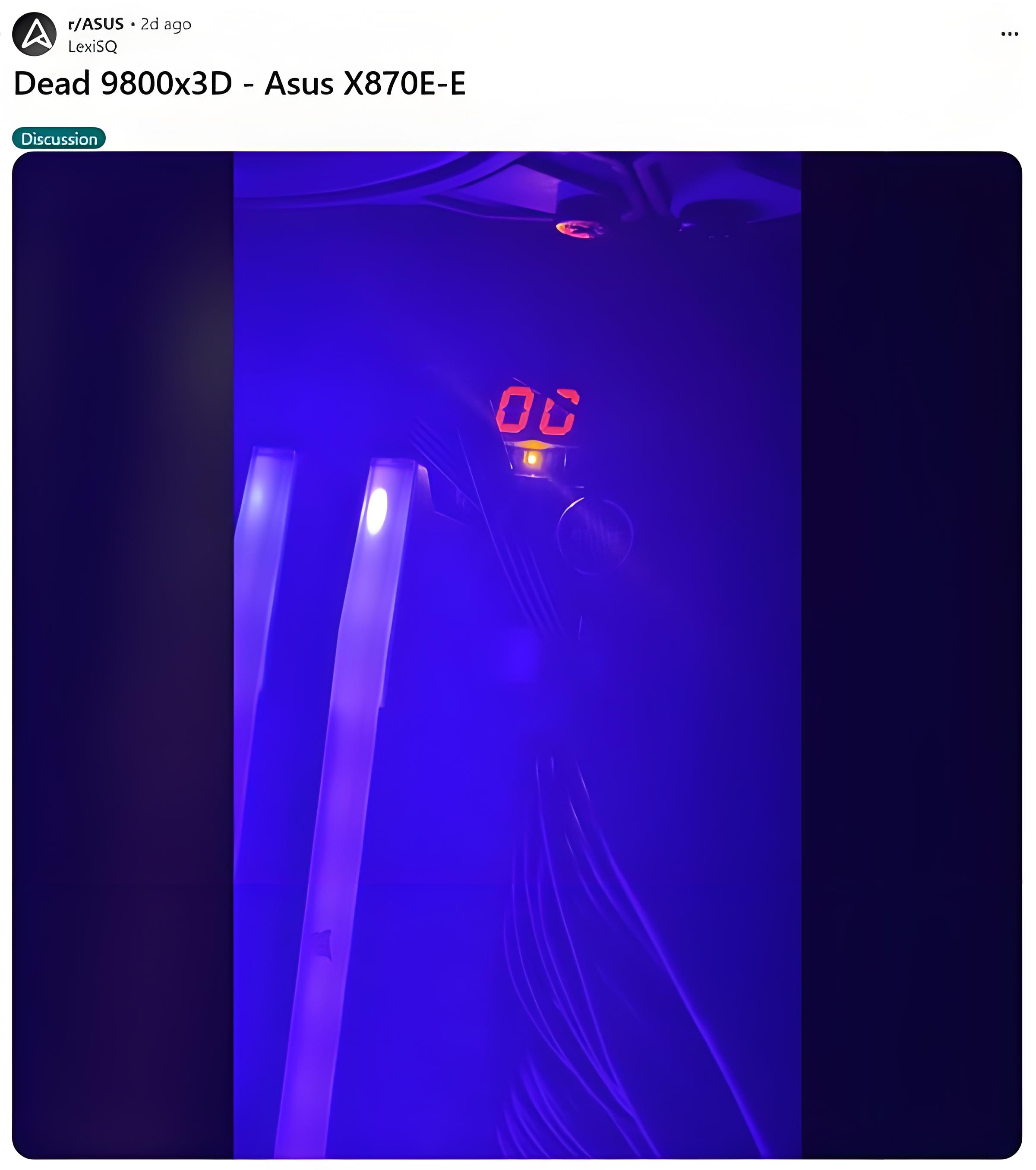 AMD锐龙7 9800X3D烧毁问题_9800X3D_华硕主板00错误代码处理