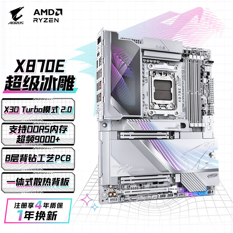 技嘉X870E AORUS MASTER X3D ICE主板 X3D Turbo 2.0模式优化 AMD锐龙9 9850X3D主板性能释放_9800X3D