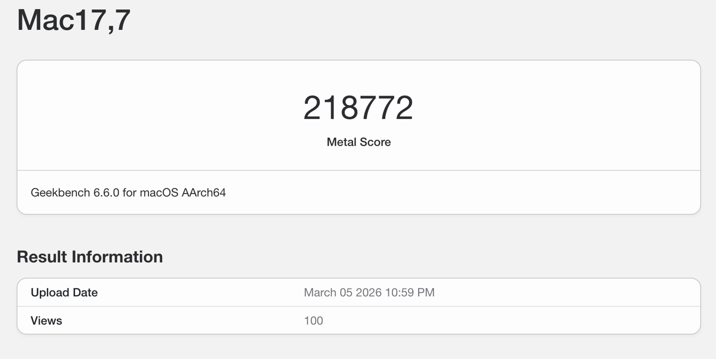 9950X3D_16 英寸 MacBook Pro M5 Max 跑分数据_M5 Max 芯片 MacBook Pro 性能跑分