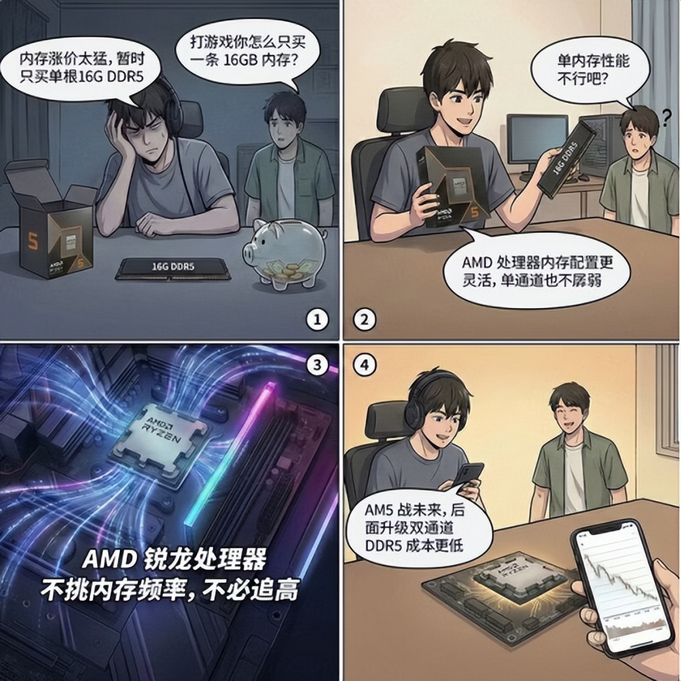 锐龙5 9600X单通道DDR5性能表现_9600X_AMD锐龙5 9600X单通道DDR5内存组合