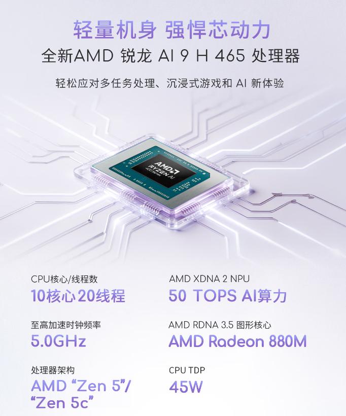 Ryzen AI_990g轻薄机身 45W性能释放 便携AI笔记本