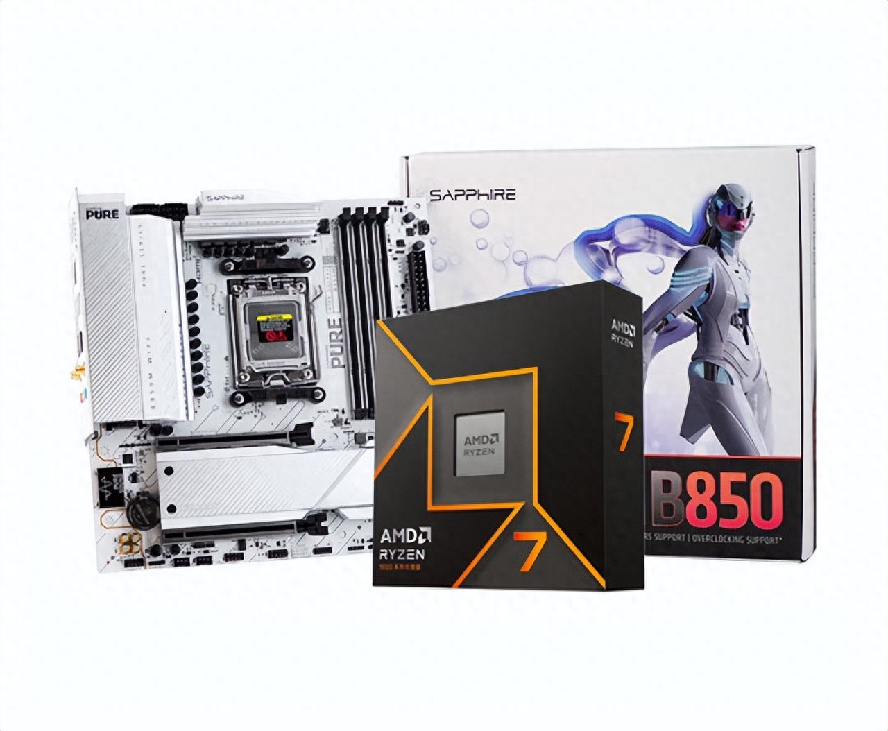 昆明电脑批发 锐龙R7-9700X与蓝宝石B850M极地主板：纯白战力组合
