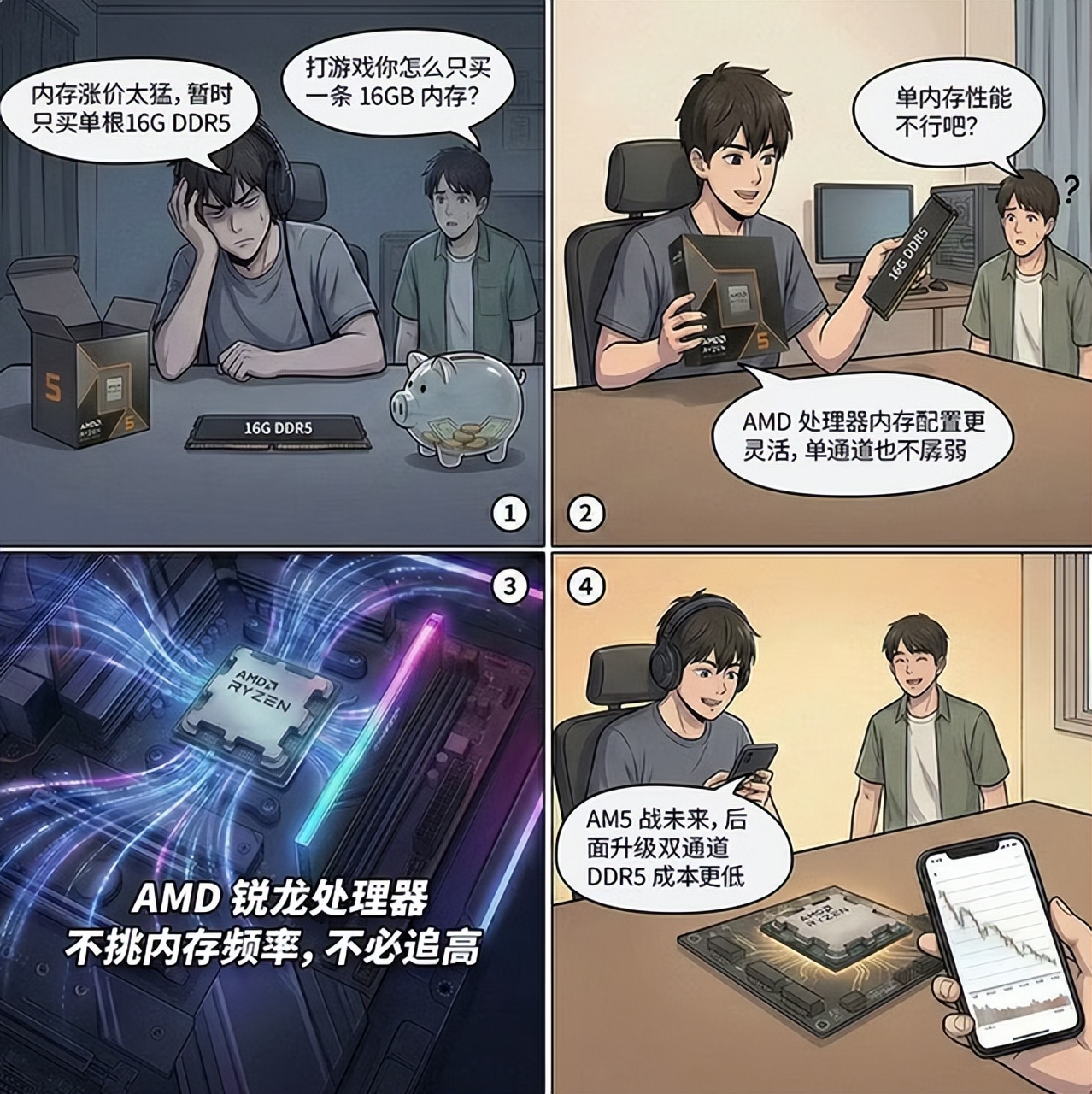 AMD锐龙5 9600X单通道DDR5游戏性能_DDR5内存单通道搭配锐龙5优势_9600X