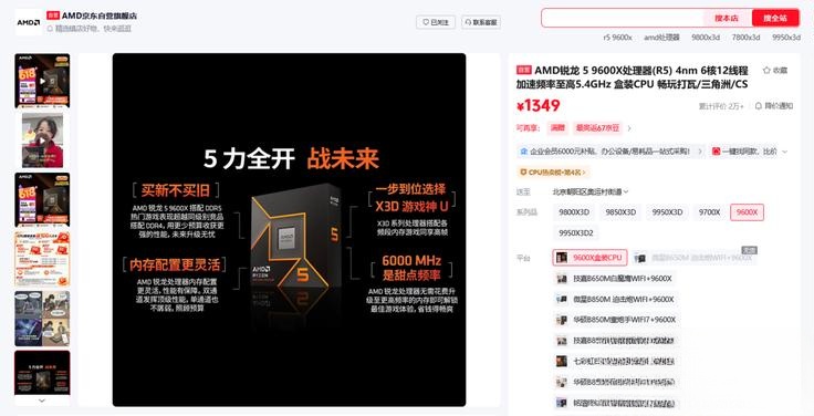 AMD锐龙5 9600X单通道DDR5游戏性能_9600X_DDR5内存价格暴涨预算玩家方案