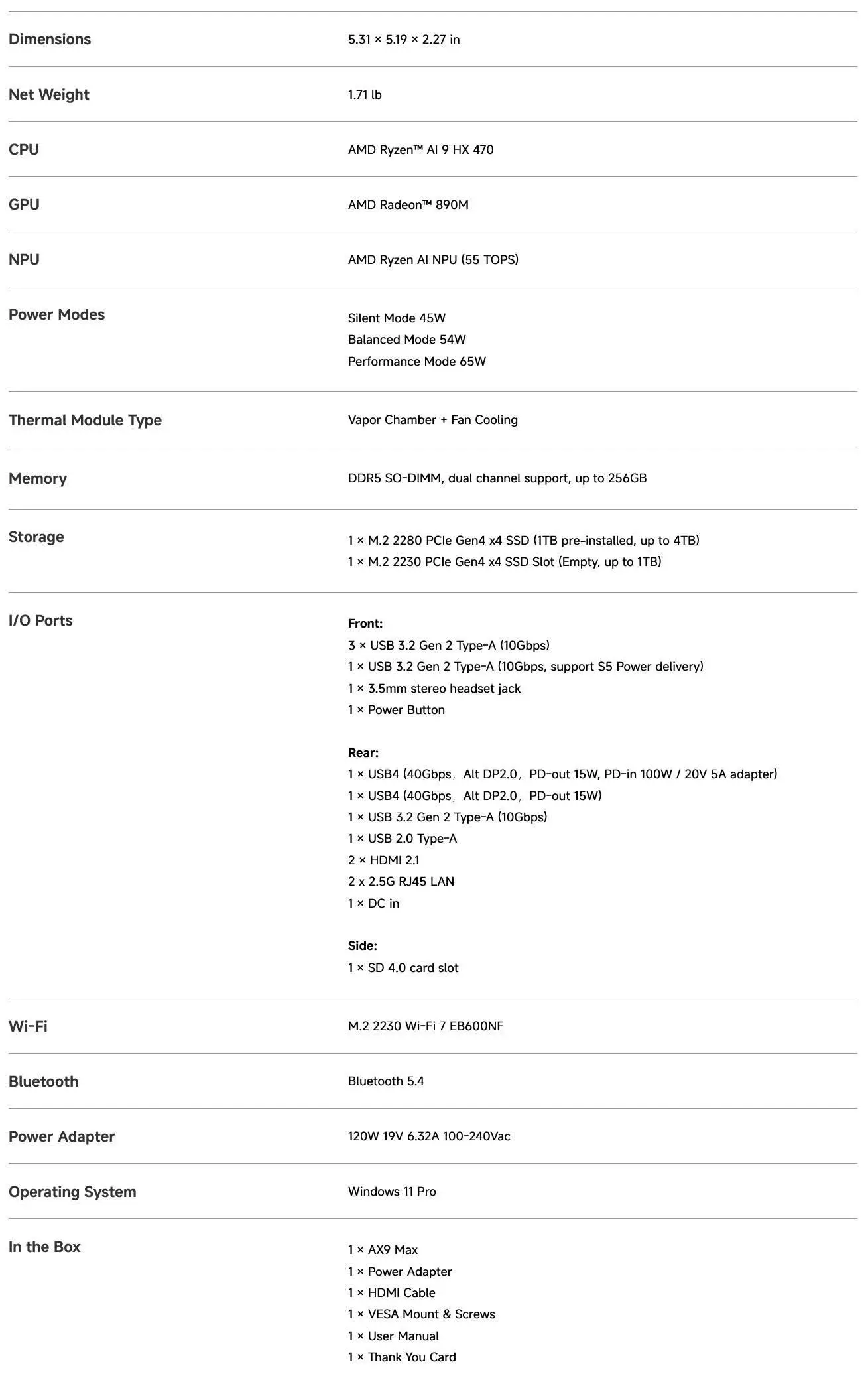 Ryzen AI_VZMORE AX9 Max Ryzen AI 9 HX 470 iX9 Ultra Intel Arc B390 iX9 Max Intel Core Ultra 9 185H AX9 Ultra AMD Ryzen AI Max 388 V-Boost